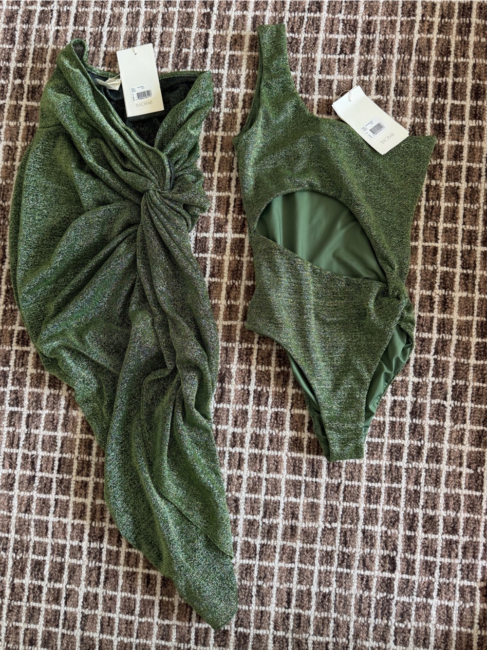 Baobab Collection Metallic Green Shimmer Pareo and One Piece Nikka Set Size S - Picture 7 of 10